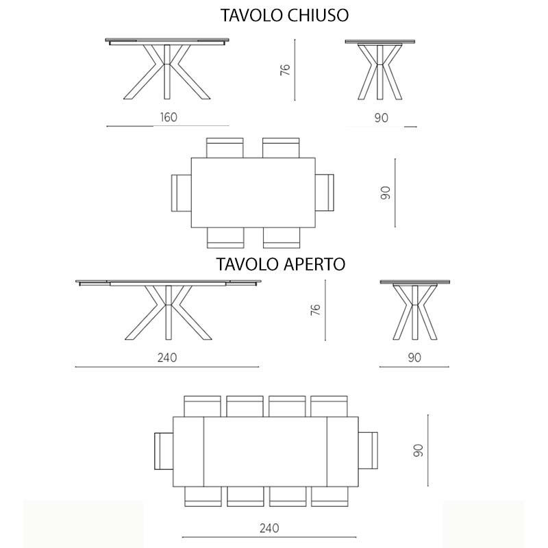000270 - Tavolo da pranzo allungabile 380 cm piano vetro OMERO Antracite 